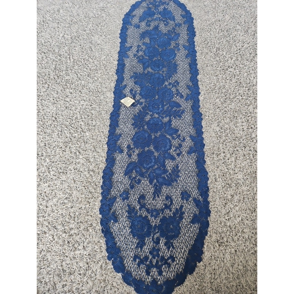 Heritage American Legacy Table Lace Runner Navy Blue 13x55 Floral